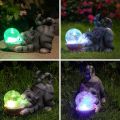 HUYIENO Patung Taman Suria Luaran Lampu Hiasan Kucing Hiasan Taman Kalis Air dengan Lampu Bola Solar Retak  Pemindahan Rumah untuk Halaman, Teras, Rumput. 