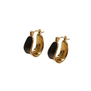 Chunky Vintage Wine-Red Black Hoop Earrings 18K Gold Plated • Waterproof Non-Tarnish 316L Stainless Titanium Steel Fashion Statement Earring For Women ER410