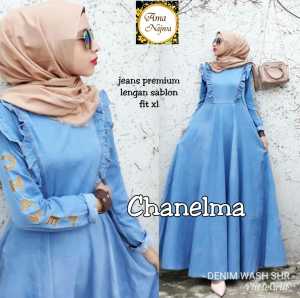 Canelma - Maxy dress dengan bahan jeans premium variasi pola jahitan - Baju gamis jeans model terbaru - Pakaian muslim - Long Dress
