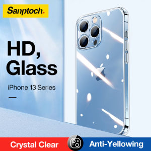 Sanptoch HD Diamond Glass Clear Case For iPhone 11 / 12 / 13 / 14 / 15 / 16 Pro Max Slim Thin Cover For iPhone 16Plus 13Mini Full Camera Lens Protector Shockproof Casing