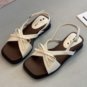 [Free Shipping] Bowknot Platform Sandals Summer Open-Toe Sandals With A Back Strap Comfortable Slip-On Style Perfect For Commuting Roman-Style Sandals