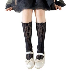 Flower Charm Middle Tube Socks Comfortable Hollowed Piled Up Hosiery Solid Color In Tube Socks for School and Festivals