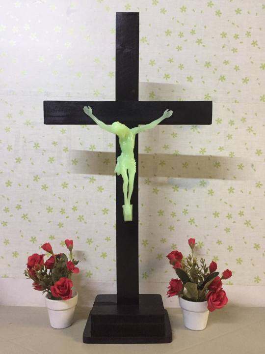 JESUS CRUCIFIX WOODEN CROSS STAND 63CM/25 INCHES