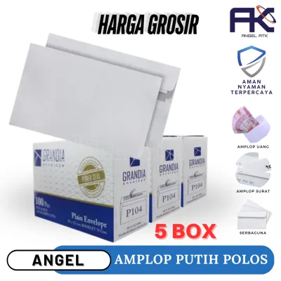 Paket 5 Box Amplop Polos / Amplop Grandia / Amplop Kondangan / Amplop Uang / Amplop Lem / High Quality / Murah Meriah / Bayar di Rumah / Angel Atk