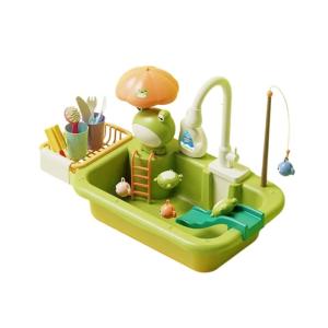 Early Learning Dishwashing Play Set With Working Electric Function Cartoon Kitchen Sink Educational Toy for Children
