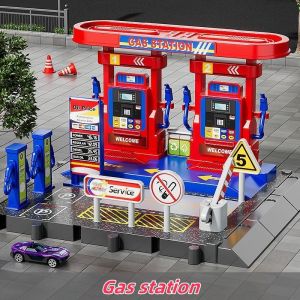 Gas Station Childrens Model Play Home Puzzle Toy Scene Track Sliding Walk Car Wash Shop Restaurant Boy