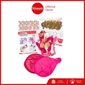 91 Pcs Set Garland Balon Latex / Paket Dekorasi Tema Pink / Party Balon Set Garland 02 Png Pu Gold