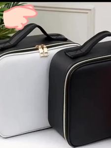 Make up Bag With Mirror LED Light USB Charge Make up Organizer Cosmetic Pouch Large Capacity