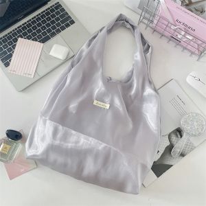 COSE Foldable Silk Tote Bag Pearlescent Lightweight Satin Handbag Elegant Solid Color Vest Shoulder Bag Girls