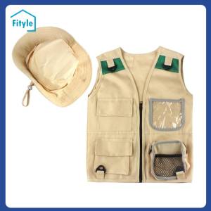 Fityle Durable Outdoor Explorer Set Toddlers Cargo Vest and Hat Safari Costume for Boys and Girls