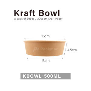 Kraft Paper Bowl Set with Clear Lid Disposable Takeaway Bowl for Soup Salad Grain and Meals
