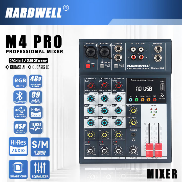 MIXER M4 PRO 4 channel mixer, metal shell mixer 48v usb mini mixer