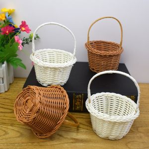 NOBLELUX with Handle Imitation Rattan Handhold 10 Styles Household Weaving Flower Basket High Quality Handwoven Vegetable Fruit Flowers Holder Home Decoration /Restaurant Serving Tabletop Display