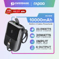 Rapoo RH10m Pro 10000mAh PD20W Lightning and Type C Cable Powerbank with Cord QC3.0 22.5W. 