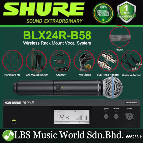 Shure BLX24R/B58 Handheld Wireless Microphone Vocal Rack Mount Mic