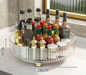 360° Rotating Storage Rack Condiments cosmetic Perfume Organizer Acrylic Tray Spinning Storage
