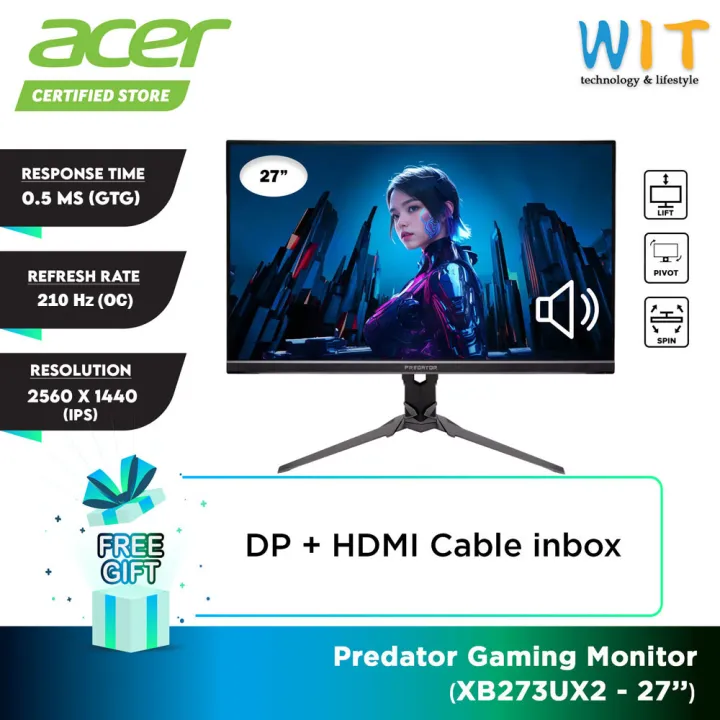 Acer Predator XB273UX2 Gaming Monitor - 27" /0.5ms (GTG) QHD IPS/210Hz/HDMI/DP/Speaker/3 Years Onsite Warranty)