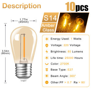10pcs E27 LED Plastic String Light Bulbs 1W 2W Shatterproof LED Filament Bulb 220V Warm White Waterproof Light Bulbs For Patio Outdoor Decor