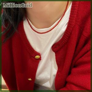 MillionGrid Fashion Exquisite Red Agate Natural Stone Round Beaded Necklaces For Women Girls Light Luxury Clavicular Chain Jewelry Accessory