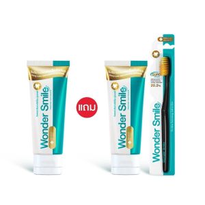 ของแท้ พร้อมส่ง ยาสีฟัน แถม แปรงสีฟัน  Wonder Smile Toothpaste ยาสีฟันสำหรับผู้ใหญ่ ปากเหม็น ฟันเหลือง หินปูนหนา ปริมาณ 80 ml. / 1 หลอด