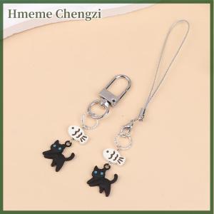 Hmeme Black Cat Kawaii Y2K Phone Charms Pendant Key Chain Accessories For CCD Camera Earphones Schoolbag Hanging