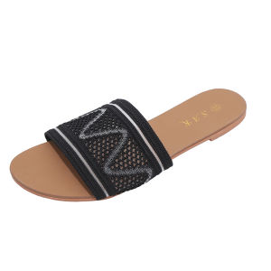 Womens Trendy Letter Slides Lightweight Flat Slip On Walking Slides Comfort Beach Slides