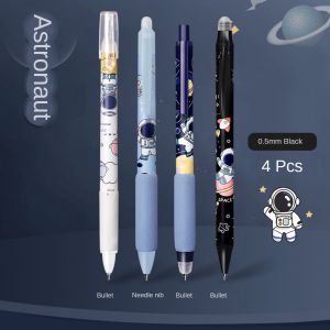 4Pcs Astronaut Erasable Gel Pen Set Friction Pens 0.5mm Black/Blue ink Quickly-drying School Supplies