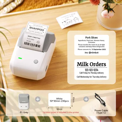 NIIMBOT B1 Thermal Label Printer Portable Bluetooth Inkless Printing Intelligent Label Maker Food Clothing Supermarket Price Tag Barcode Label Machine
