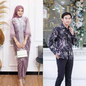 Baju Pasangan Muda Kemeja Batik Motif Bunga Bordir Outer Brokat Kebaya Lamaran Kondangan Couple MEZA