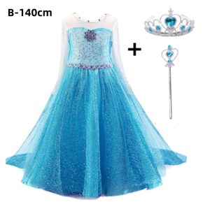 New Kids Elsa Princess Cosplay Clothing Kids Dress for Birthday Party Halloween Christmas Cosplay Costume with Crown and Magic Stick