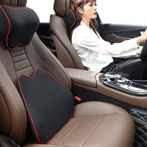 Memory Foam Car Neck Pillow Lumbar Pillow Ergonomic Headrest and Lumbar Back Support For Car(Headrest+Backrest)