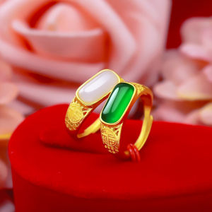 Everhoney Dainty Jade Gold Ring Free Size 6-10 Anti Scratch Ring Luxury Jewelry for Women Girls