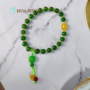 Vòng chuỗi niệm 21 viên đá Mã Não xanh lá size hạt 8 li phối viên lu thống mã não vàng charm kim tiền đá mã não xanh | Hoa Minh Gem