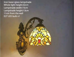 Mediterranean Tiffany Wall Lamp Handmade Stained Glass Wall Light Colorful LED Bedroom Beside Light Mirror Front Lamps Romatic Light for Cafe Shop
