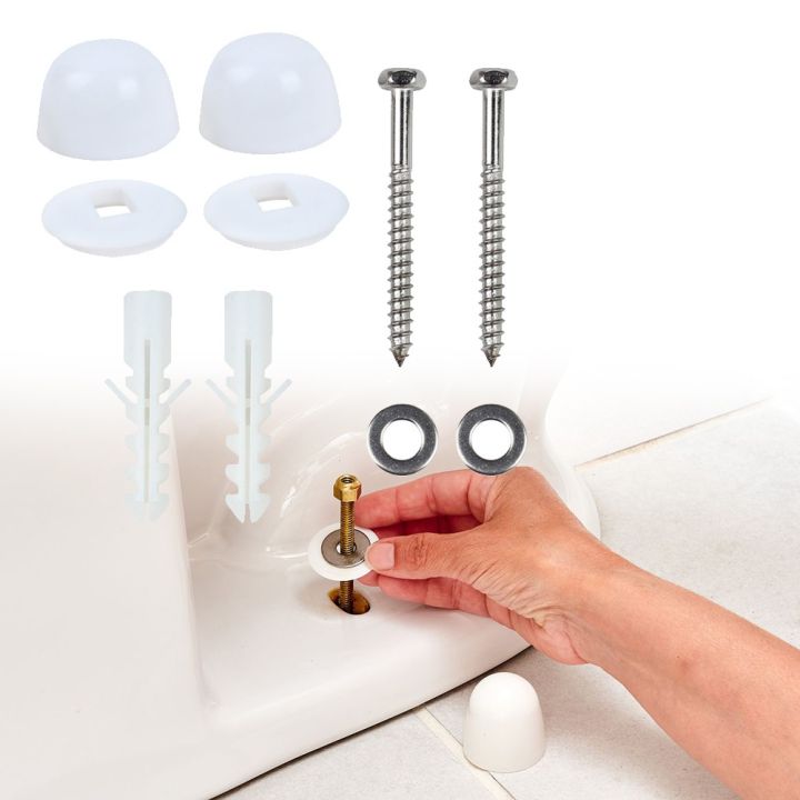 Toilet Pan Bidet Fixing Kit Set Screws Nylon Plugs Bushes With White