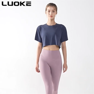 Luoke Yoga Tops Women New Sports Top for Womens Running Exercise Open Navel Modal Loose Fit Yoga Suit Short Sleeve T-shirt for Women