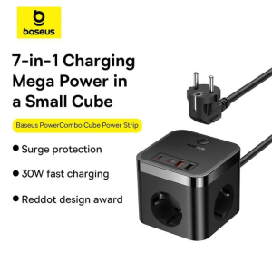 Bộ sạc nhanh 30W Baseus PowerCombo Cube Power Strip 3AC+2U+2C with 1.5m Power Cord