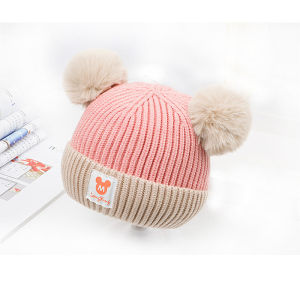 Cute Ball Design Baby Cotton Hat Skin-friendly Comfortable Baby Knitted Color-Block Hairball Cap