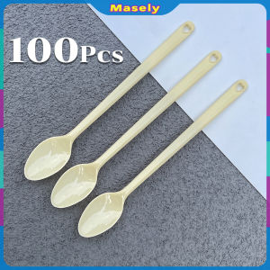 Masely 100pcs Disposable Plastic Spoon Colored Long Teaspoon for Dessert Milk Tea Sorbet