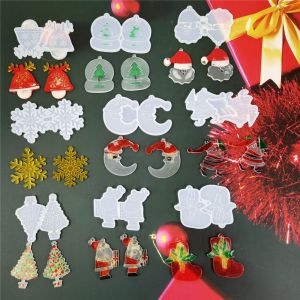 OKKFINE Resin Crafts DIY Santa Claus Elk UV Epoxy Jewelry Making Tools Merry Christmas Earrings Resin Mold Resin Silicone Mould Pendant Molds