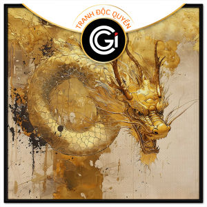 Tranh phong thủy rồng vàng. Tranh treo tường dán tường sơn dầu canvas trang trí. CGI-1936