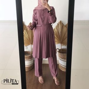 PILITA - HAFIKA SET 2IN1 - Setelana Celana - Material Itycrepe - Sleting Depan - Setelan Celana Terbaru