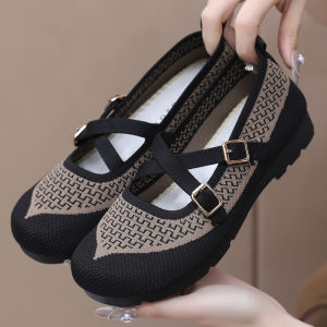 รองเท้าผู้หญิง รองเท้าส้นแบนถักระบายอากาศ ใส่สบายไม่เมื่อยเท้า รองเท้าคุณแม่ รองเท้าทำงาน