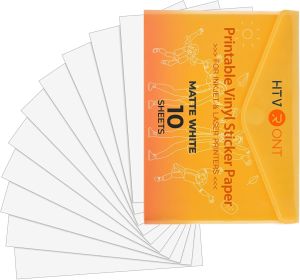 HTVRONT 10pcs Printable Vinyl for Inkjet Printer 8.5"x11" Glossy & Matte White Sticker Paper Vivid Color Quick Dry Tear Resistant DIY