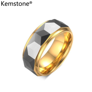 Kemstone 8mm Tungsten Steel Black Gold Silver Plated Ring for Men