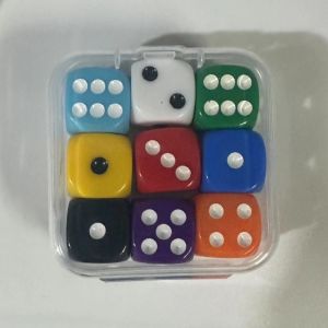 JAYQQ 14mm/16mm Boxed 9 Pieces Dice Transparent Boxed Dice Acrylic Point Dice Set Game Accessory Digital Dices