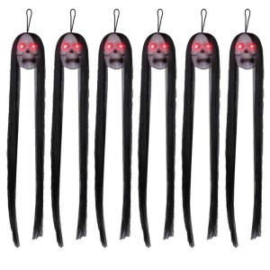 Đầu lâu treo Halloween trang trí trong nhà ma quái phát sáng tóc dài hộp sọ lễ hội phát sáng hộp sọ trang trí phòng 6 cái