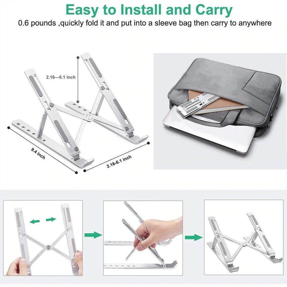 Suporte portátil ajustável para laptop, antiderrapante, com sistema de resfriamento, para computador, notebook, iPad e desktop.
_voghion.com