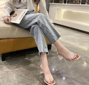 [JESSICASTORE]korean heels with plain transparent strap on top Heeled Sandals for women #820