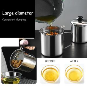 304Stainless Steel Oil Draining Pot with Strainer Cover Large Capacity Kitchen Household Leak-Proof Oil Bottle Filter Ki